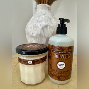 Bundle of Meyers Clean Day Acorn Spice Hand Soap and Candle Set